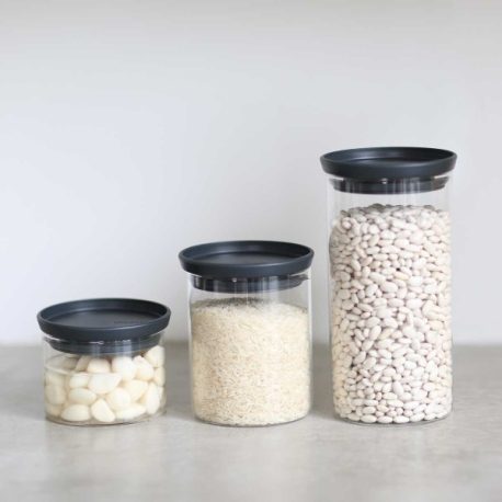 סט 3 מיכלי זכוכית 0.3 + 0.6 + 1.1 ליטר עם מכסה אפור כהה Brabantia