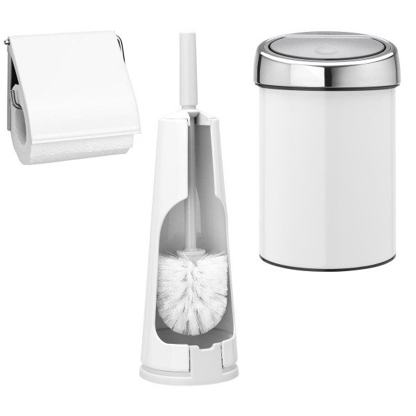 סט לשירותים עם פח נתלה Brabantia: פח טאץ נתלה 3 ליטר + מברשת אסלה קונית + מתקן קיר לנייר טואלט ברבנטיה